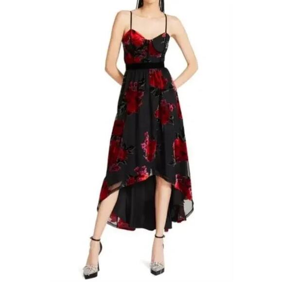 Betsey Johnson Rosalia Floral Velvet High-Low Dress Color Red Size XS - Picture 1 of 13